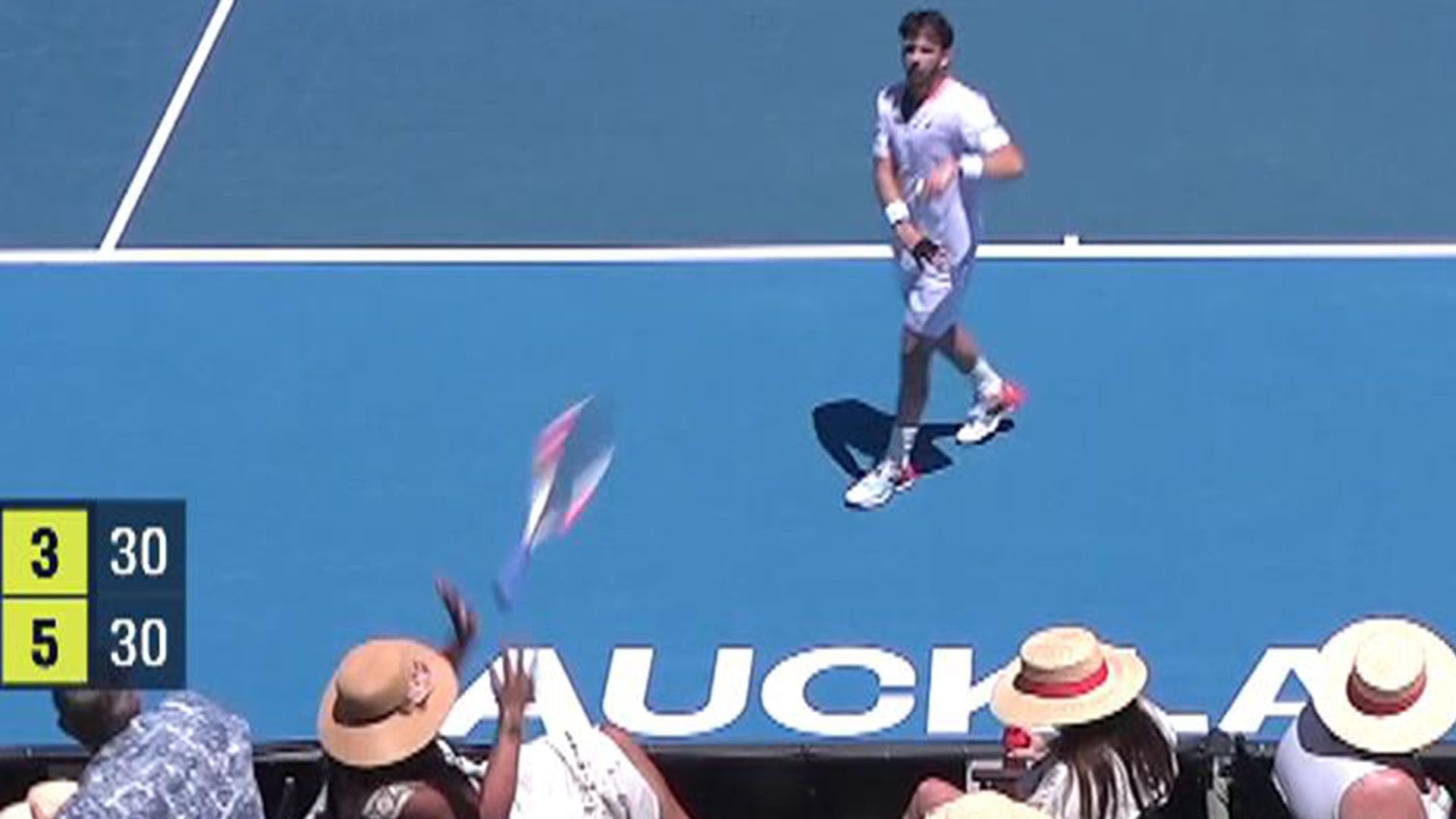 British tennis star 'not happy' after throwing racket into crowd and hitting spectator